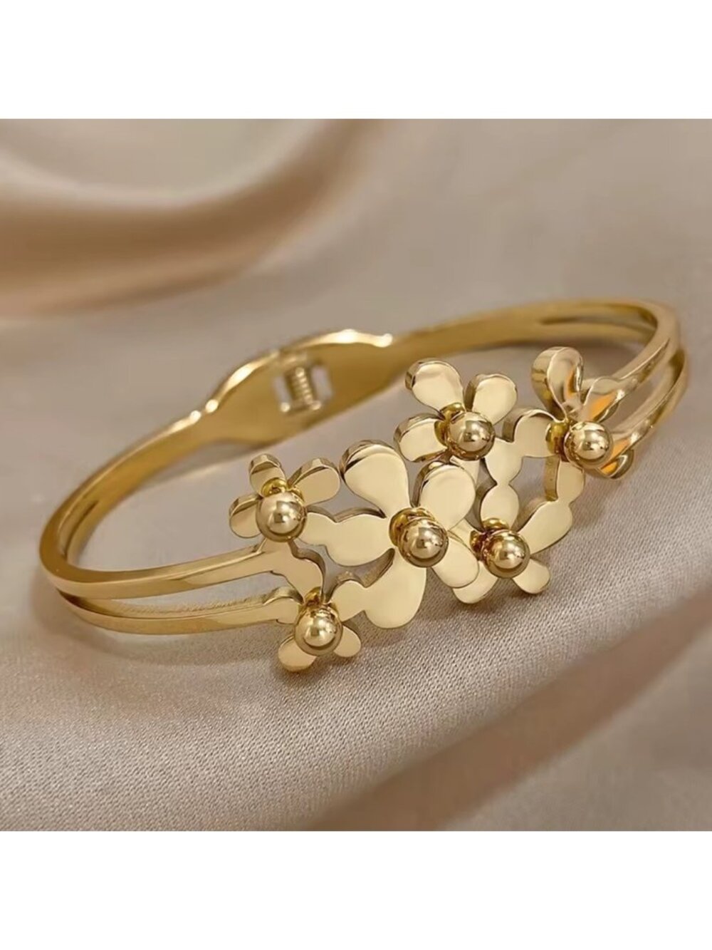 Classic Gold Floral Bangle Bracelet - Picture 2 of 6